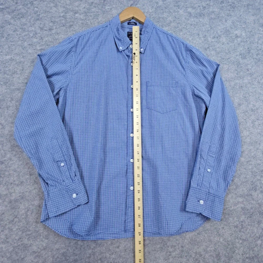 J Crew‎ Men's Slim Untucked Flex Washed Blue & White Mini-Checked Shirt Size L